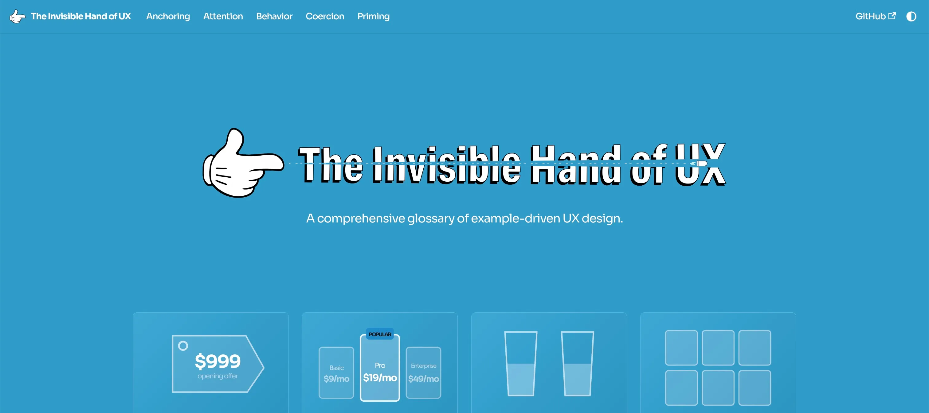 The initial landing page design — first screen