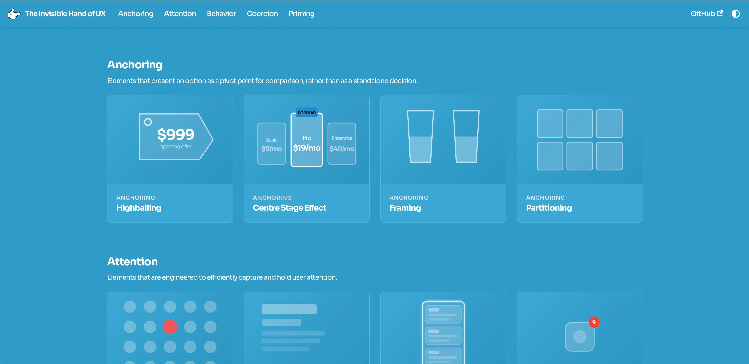 The initial landing page design — first screen