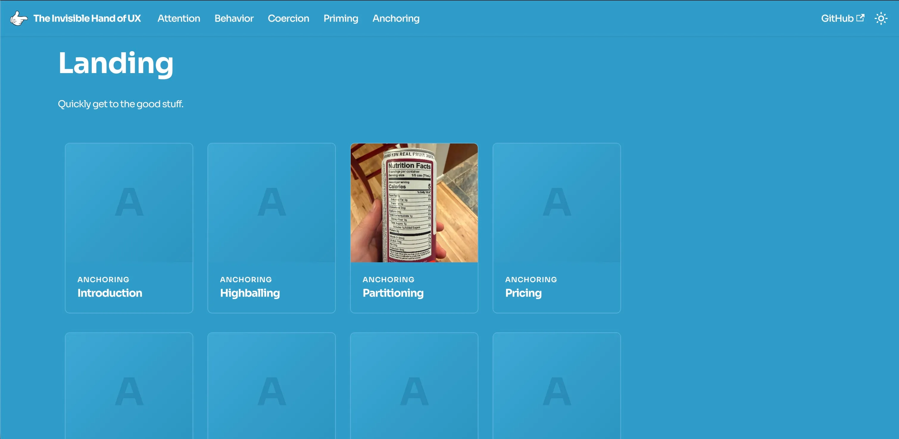 The initial landing page design — second screen